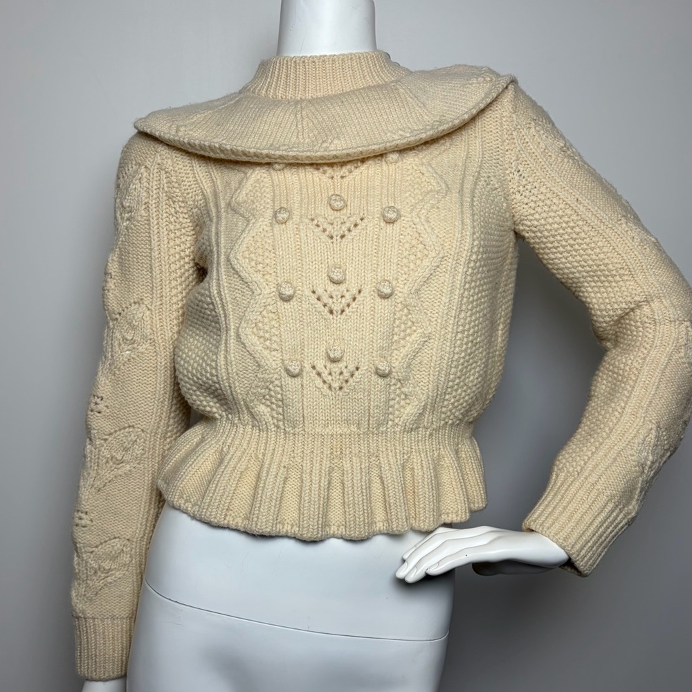 RED Valentino Cream Cable Knit Sailor Collar Sweater